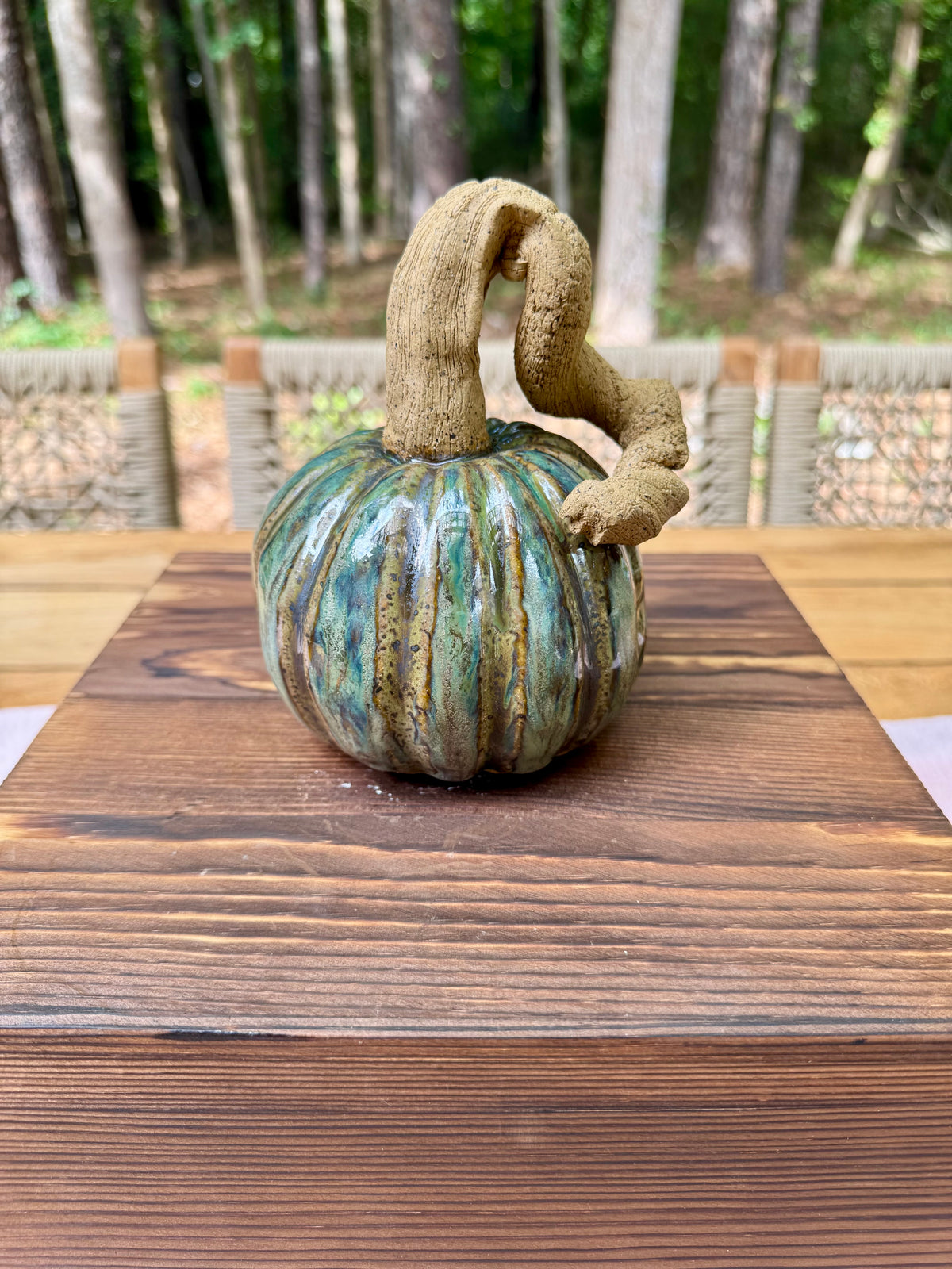 Hand-Built Ceramic Pumpkin - Large Green