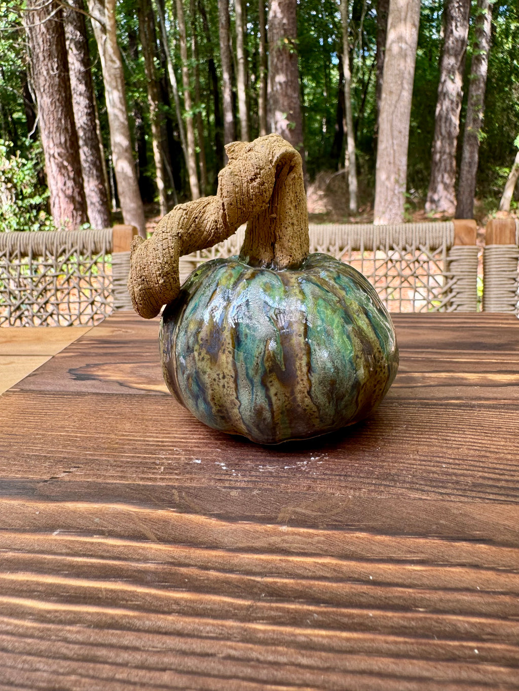 Hand-Built Ceramic Pumpkin - Medium Green