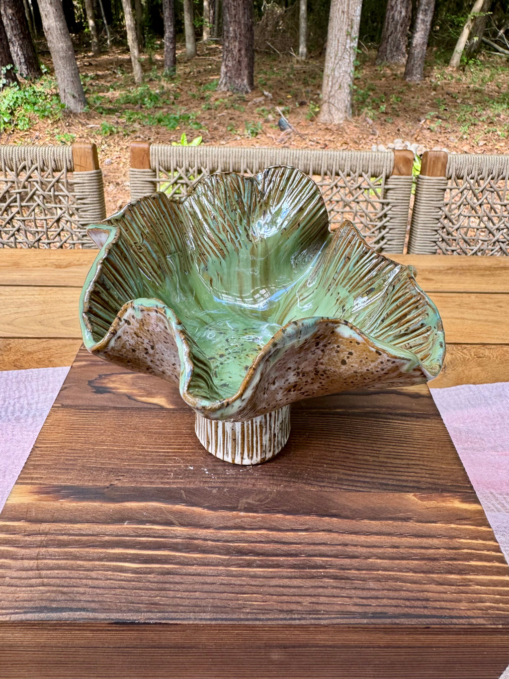Forest Bloom Pedestal Bowl