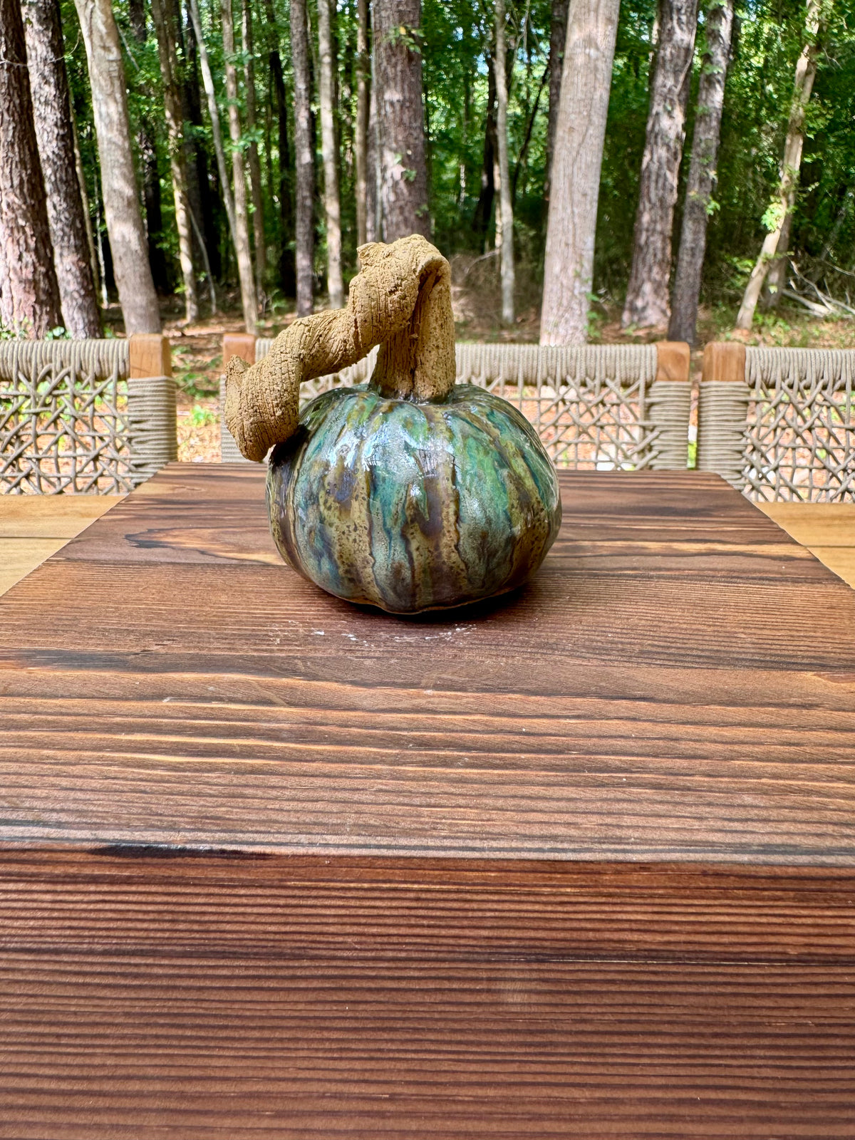 Hand-Built Ceramic Pumpkin - Medium Green