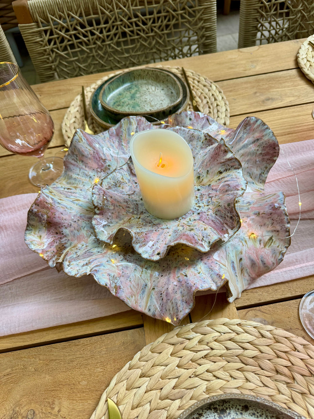 Rose Petal Ruffle Pedestal Bowl