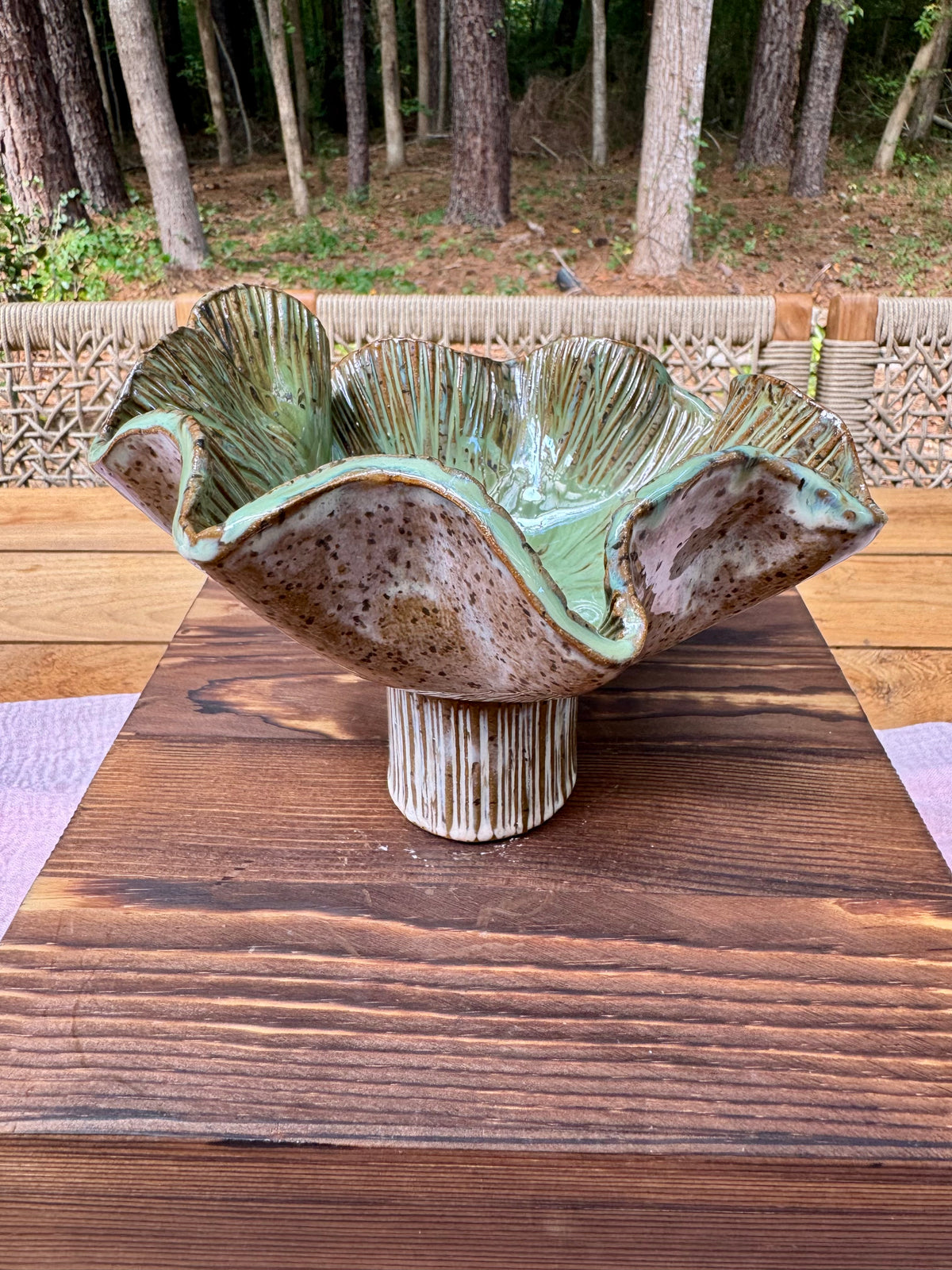 Forest Bloom Pedestal Bowl