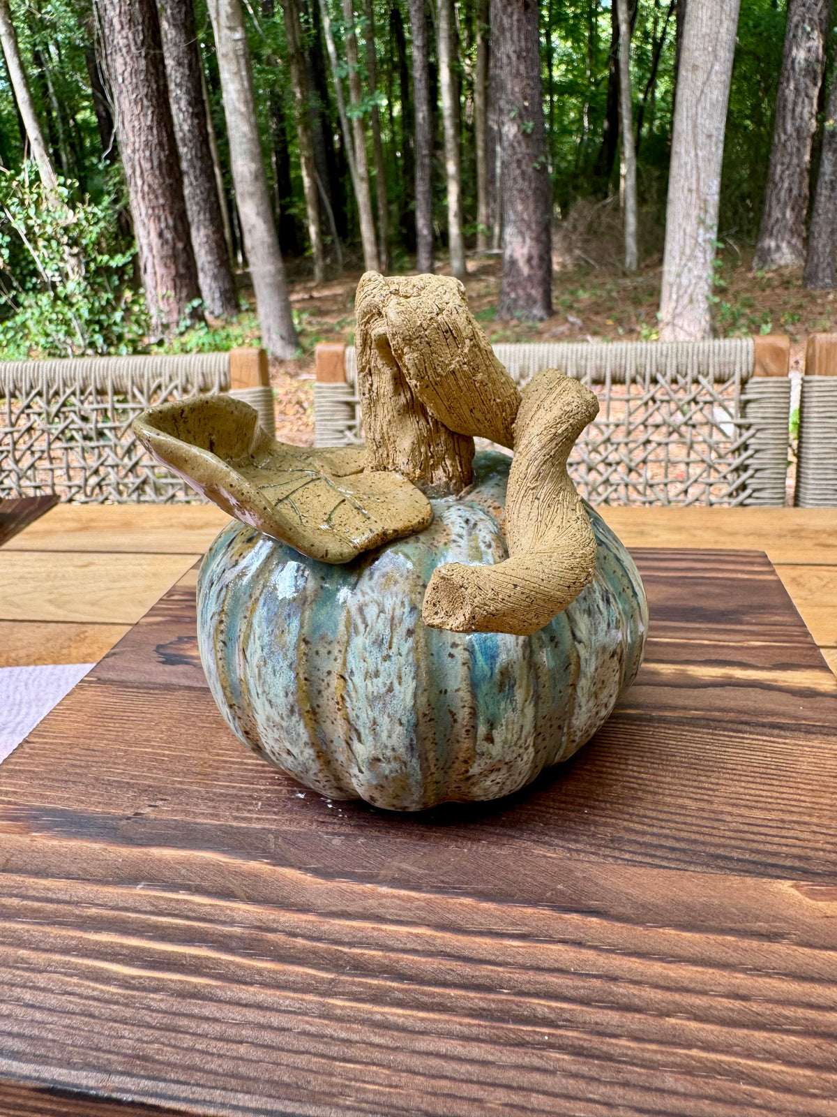 Hand-Built Ceramic Pumpkin - Large Green
