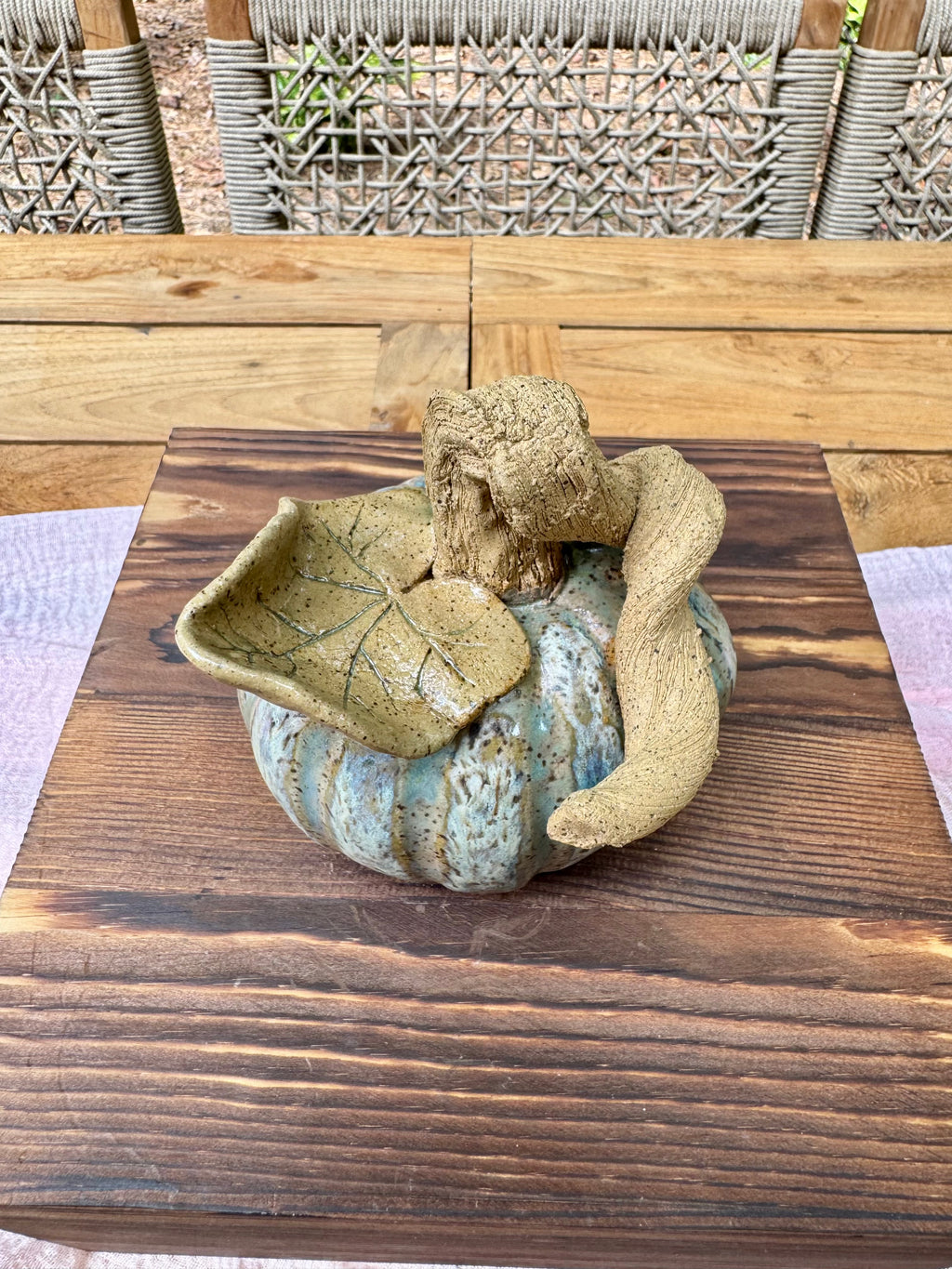 Hand-Built Ceramic Pumpkin - Large Green