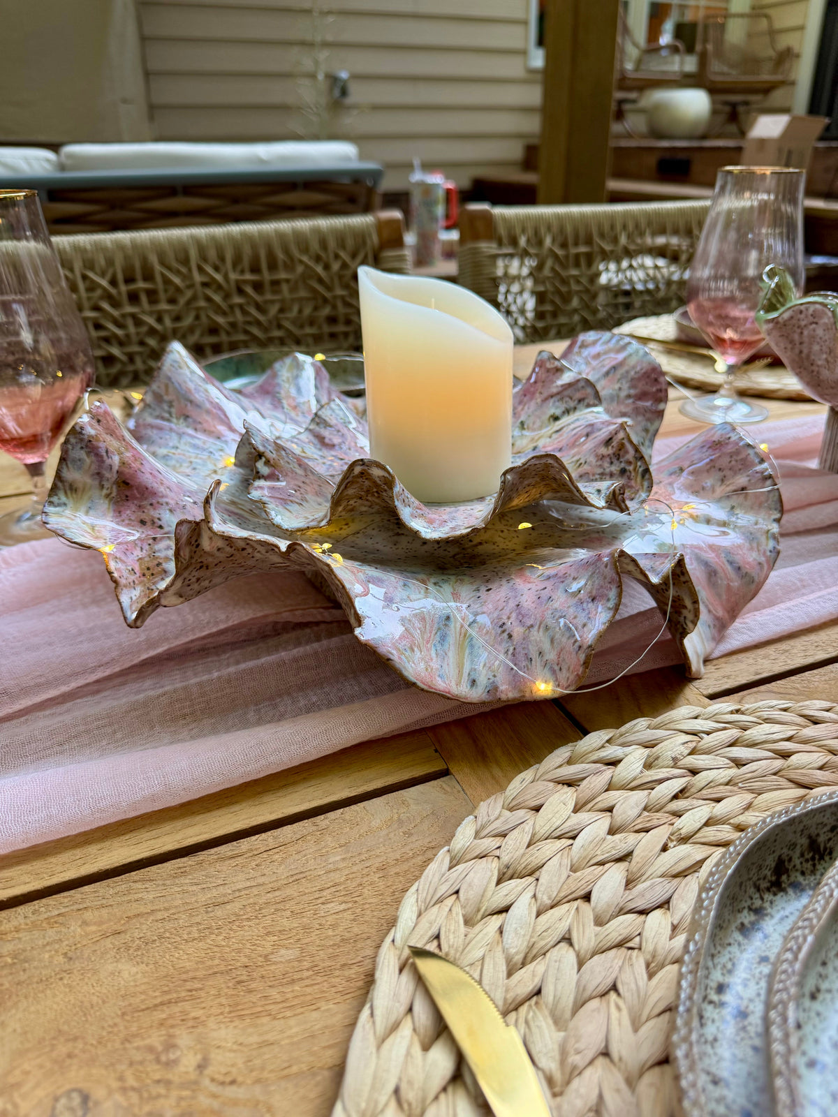 Rose Petal Ruffle Pedestal Bowl