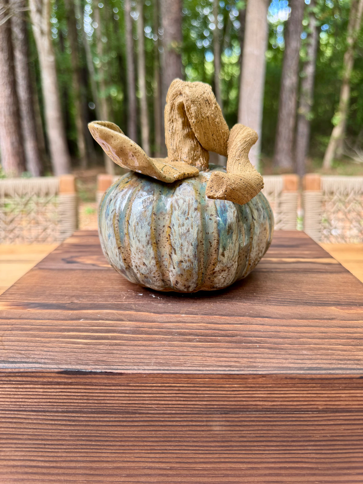 Hand-Built Ceramic Pumpkin - Large Green