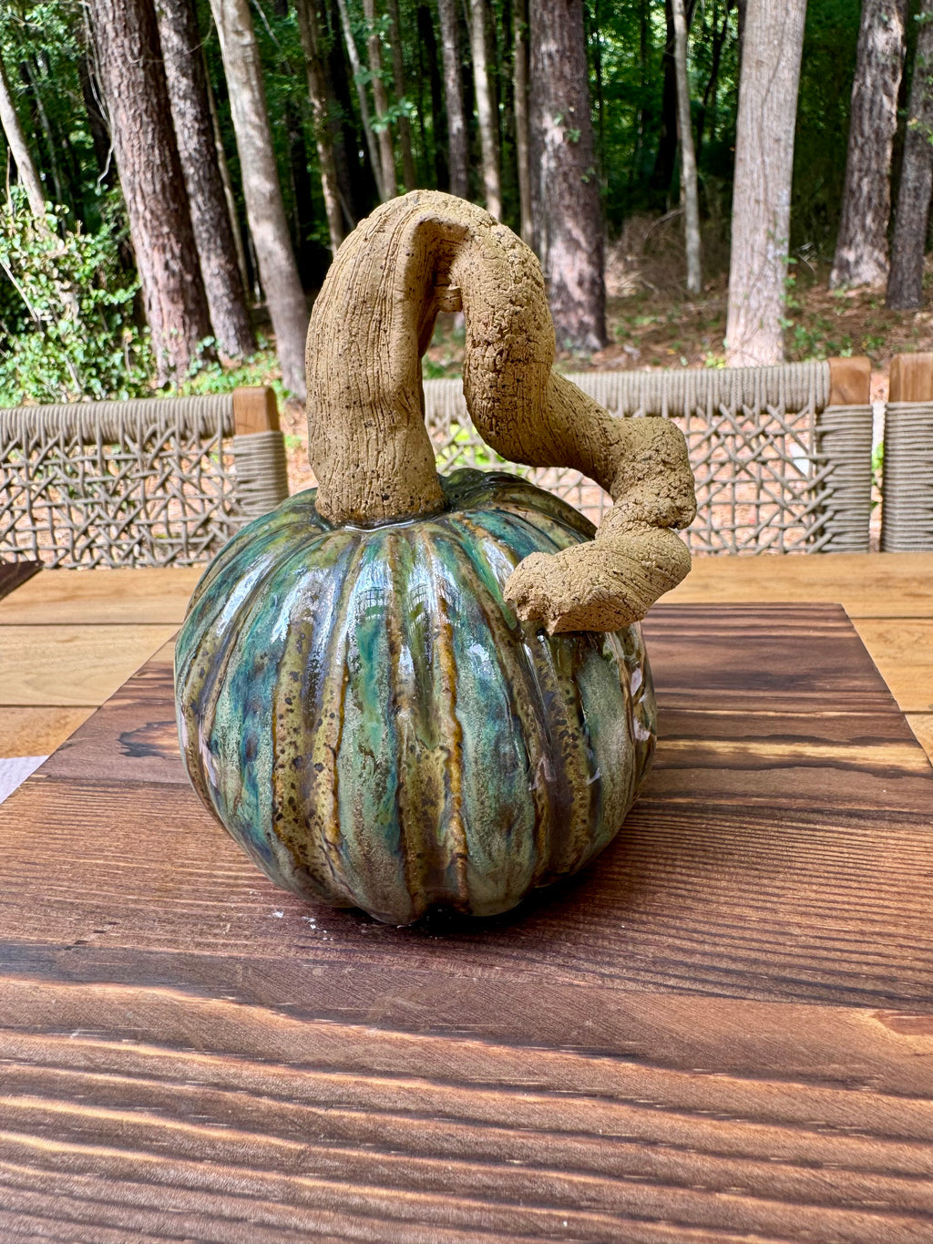 Hand-Built Ceramic Pumpkin - Large Green
