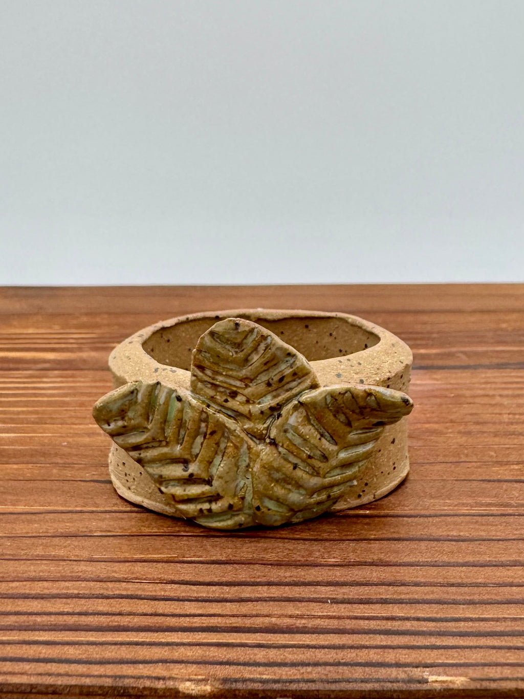 Woodland Leaf Ceramic Napkin Rings — Set of Four