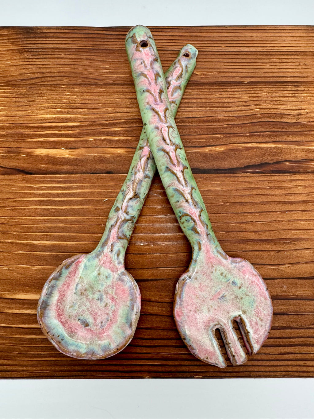 Meadow Bloom Ceramic Salad Servers — Set of Two