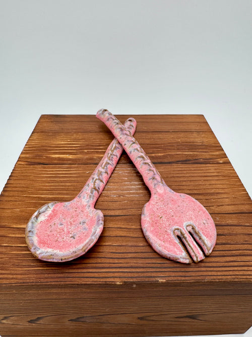 Blush Garden Ceramic Salad Servers — Set of Two